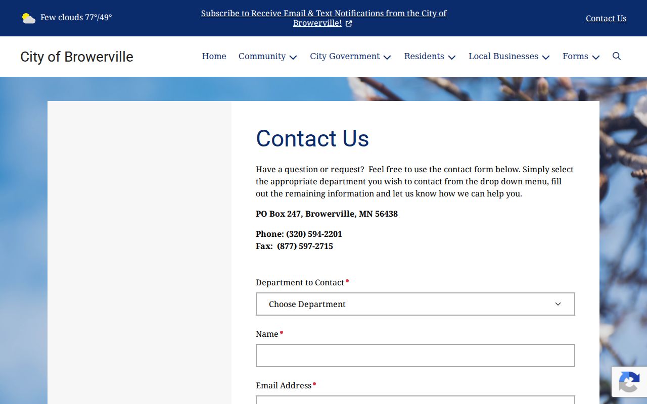 Browerville court docket city contact form source