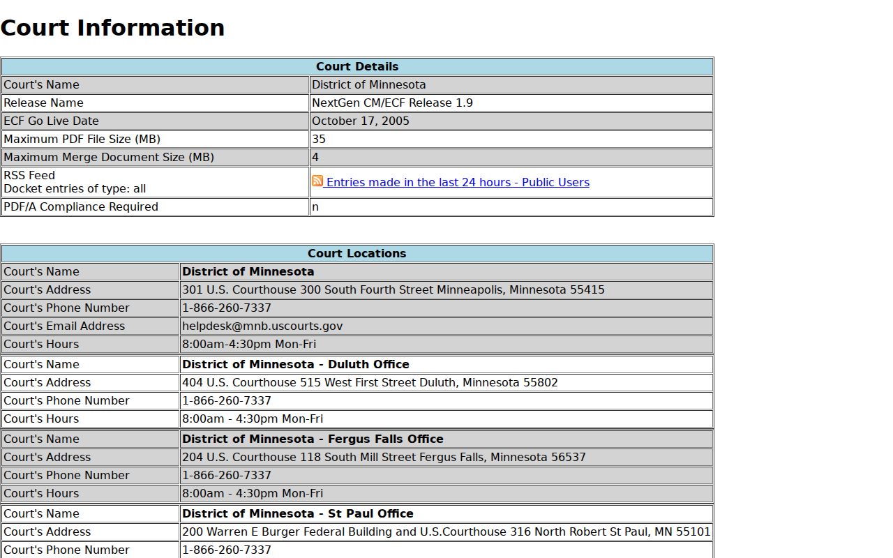 Browerville court docket bankruptcy CM ECF source