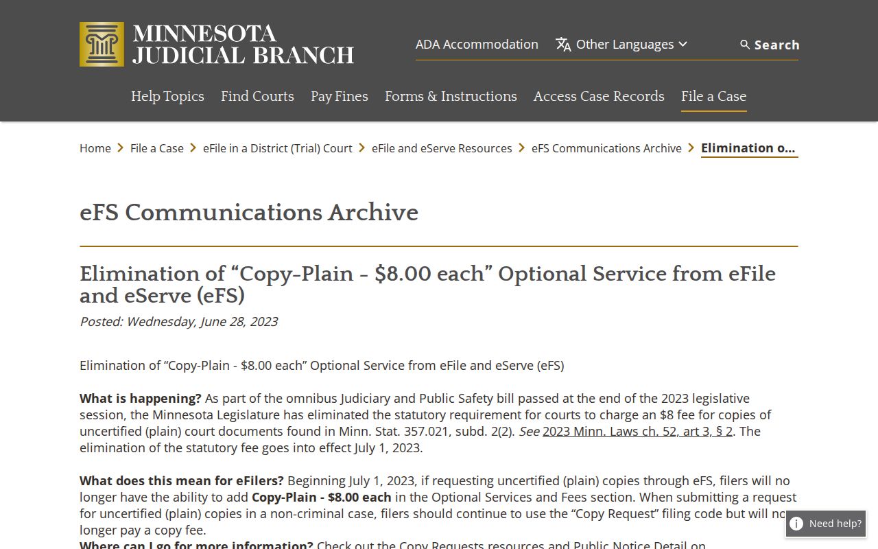 Todd County case lookup eFS records communication source