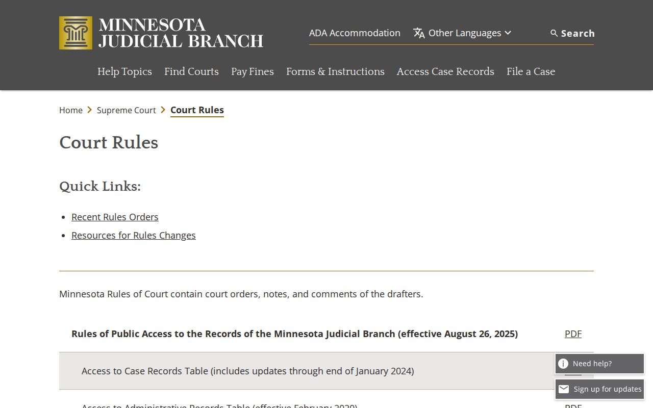 Todd County civil docket Minnesota court rules access source