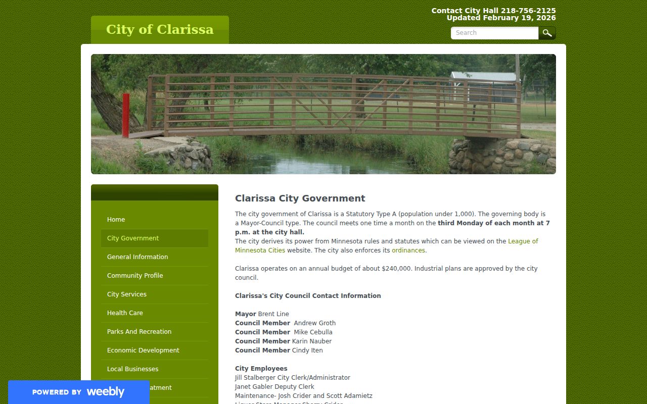 Clarissa court docket Type A city government source