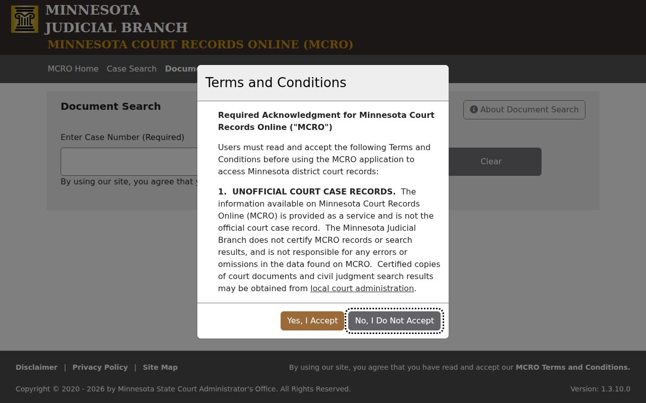 Todd court record document search field in MCRO
