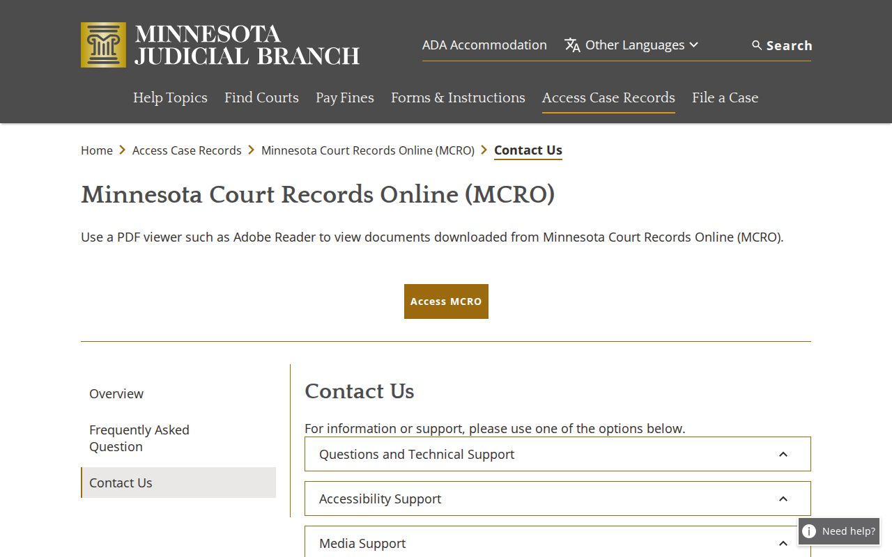 Todd court record MCRO support and access contact information
