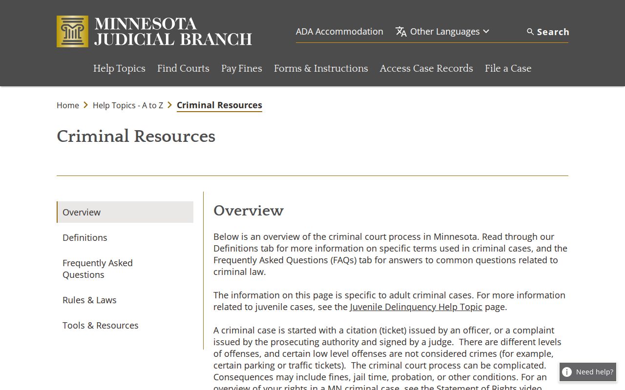 Todd County criminal docket access guidance from Minnesota courts