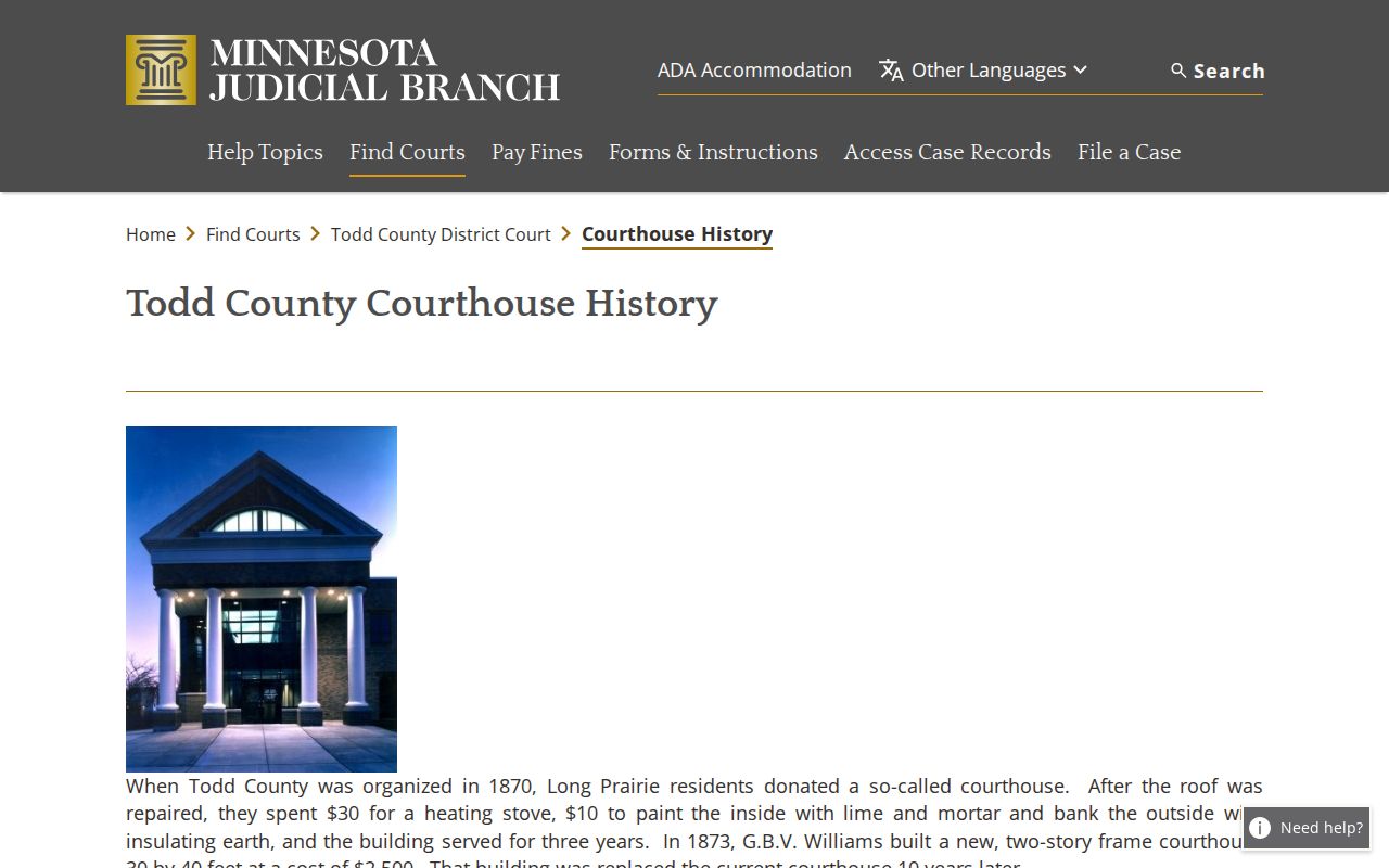 Todd County court docket historic courthouse in Long Prairie