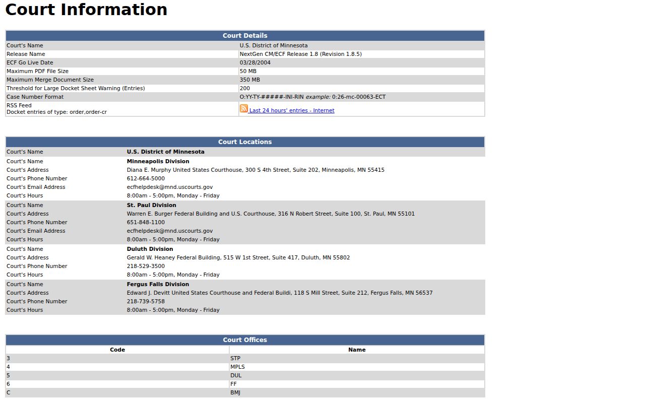 Osakis court docket federal CM ECF court information reference