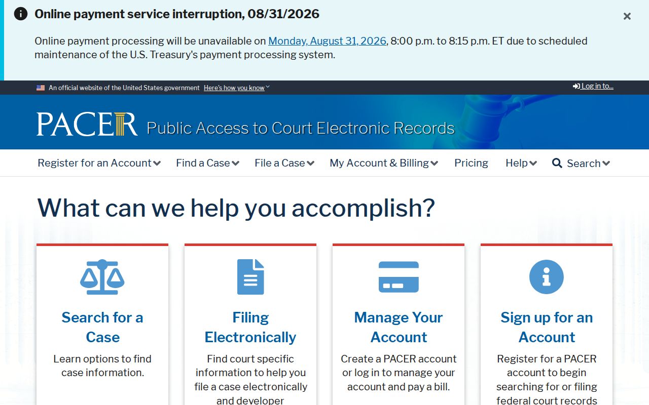 Osakis court docket PACER federal case search reference