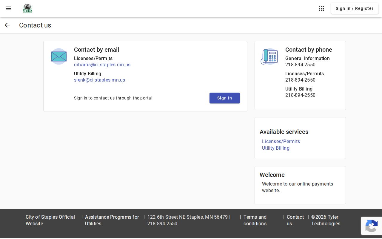 Staples court docket municipal payment portal for city services