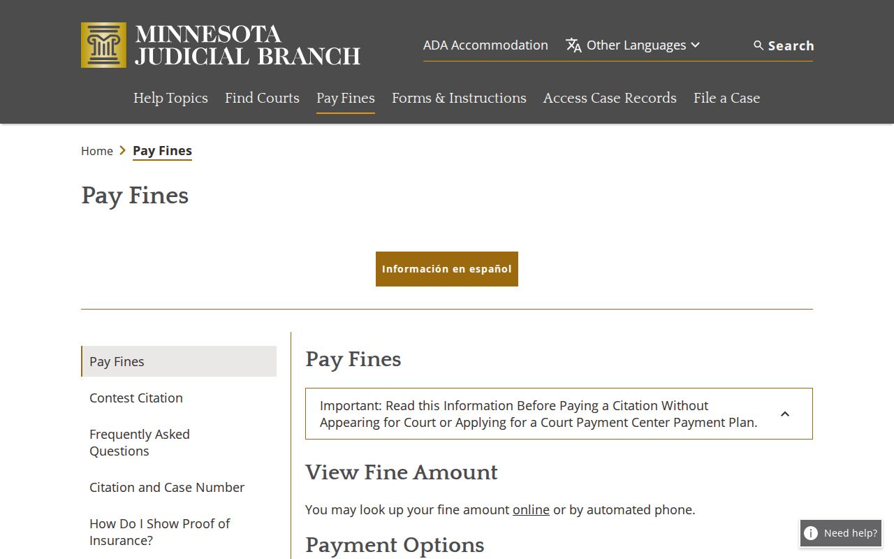 Todd traffic ticket Minnesota Pay Fines guidance